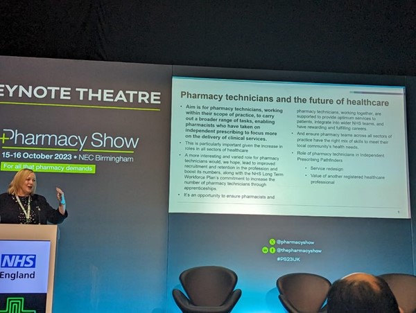 Image of slide at seminar which says 'Pharmacy Technicians and the future of healthcare'