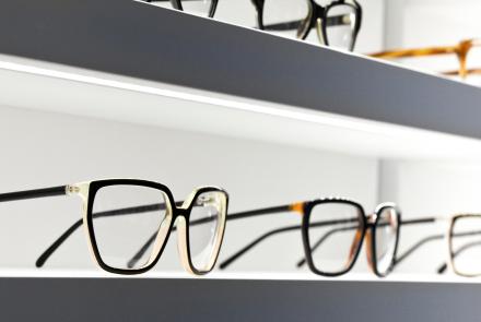 Glasses on a shelf 